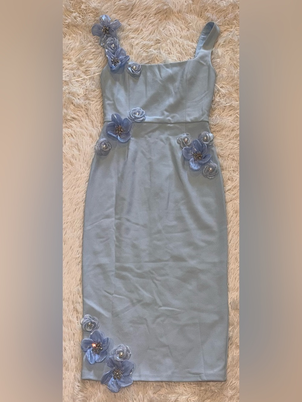 NEW ELLIATT Chantelle 3d floral blue midi Dress sz M - Picture 4 of 10